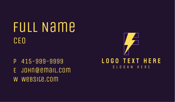 Neon Thunderbolt Letter F Business Card Design Image Preview