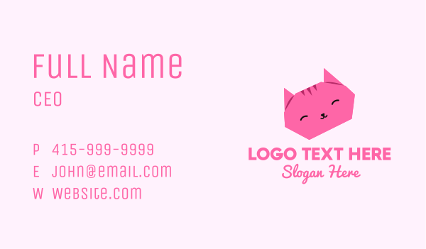 Pink Cat Origami  Business Card Design Image Preview