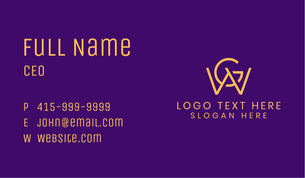 Golden W & G Monogram Business Card Design Image Preview