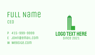 Green Pencil Letter L Business Card