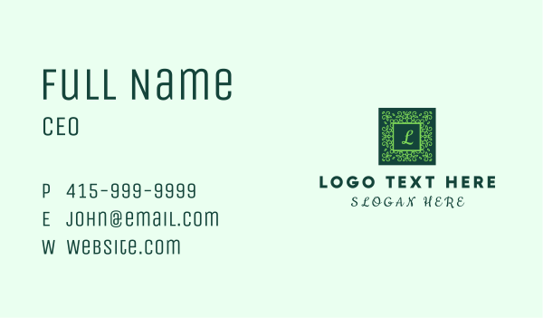 Green Botanical Frame Letter Business Card Design Image Preview