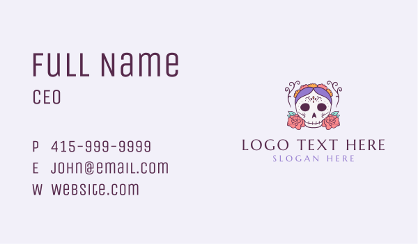 Festive Lady Skull Business Card Design Image Preview