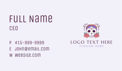 Festive Lady Skull Business Card Image Preview