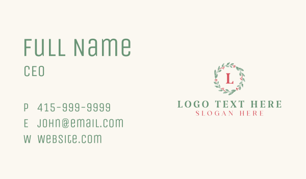 Natural Watercolor Wreath Letter Business Card Design Image Preview