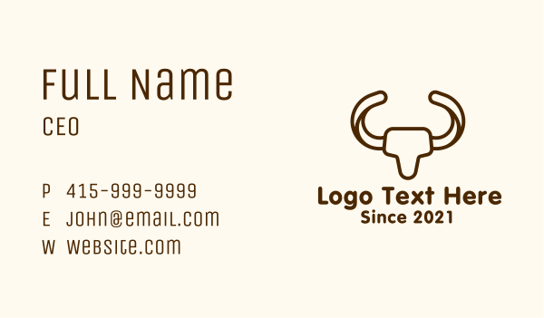 Monoline Bull Horns Business Card Design Image Preview