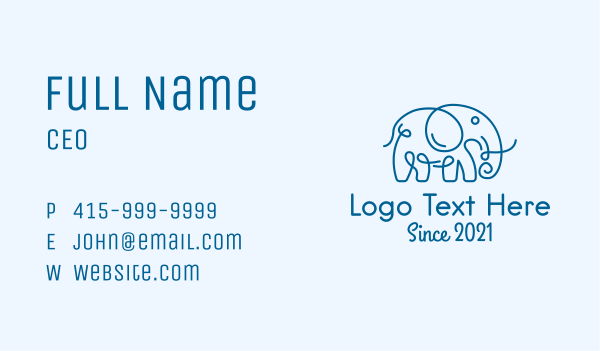 Blue Curly Elephant  Business Card Design