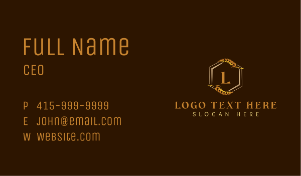 Elegant Wheat Hexagon Business Card Design Image Preview