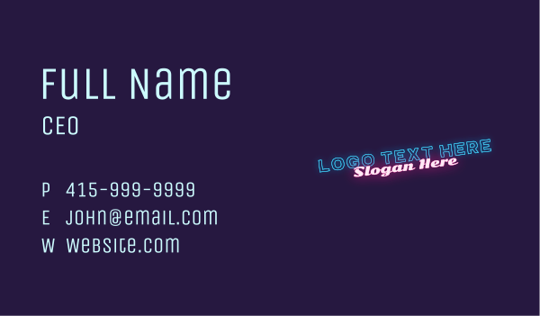 Generic Neon Light Wordmark Business Card Design Image Preview