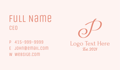 Event Calligraphy Letter P Business Card