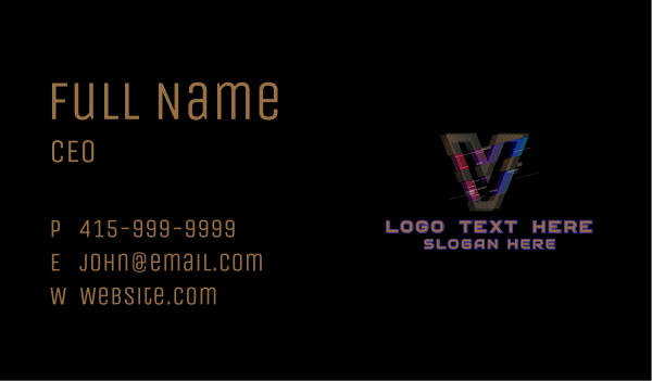 Gradient Glitch Letter V Business Card Design Image Preview