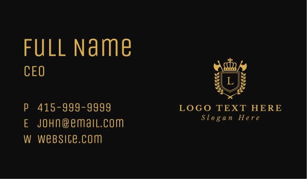 Royal Crown Ax Shield  Business Card Design Image Preview