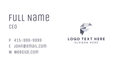 Origami Fold Letter F Business Card Image Preview