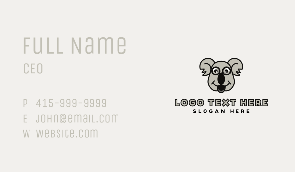 Grey Happy Koala Business Card Design Image Preview
