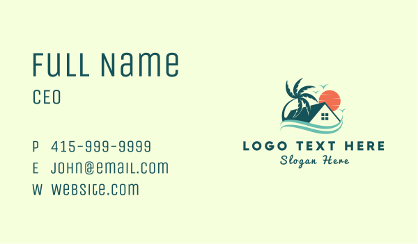 Tropical Summer Beach House Business Card Design Image Preview