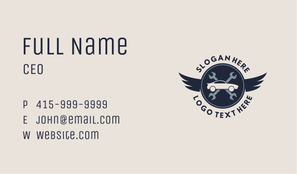 Blue Wrench Car Wings Business Card Design Image Preview