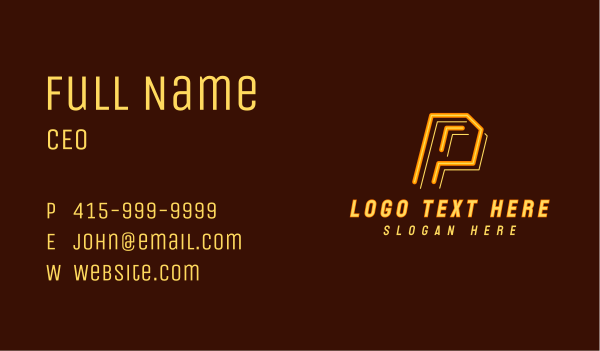 Neon Retro Gaming Letter P Business Card Design Image Preview