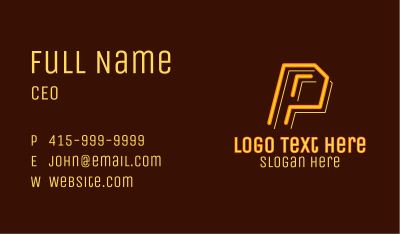 Neon Retro Gaming Letter P Business Card
