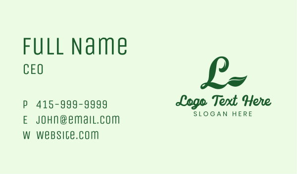 Herbal Green Leaf Letter L Business Card Design Image Preview