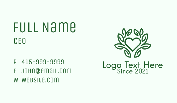 Green Plant Heart  Business Card Design Image Preview