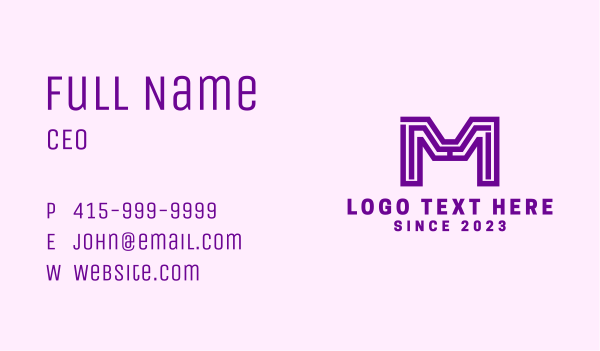 Purple Geometric Letter M Business Card Design Image Preview