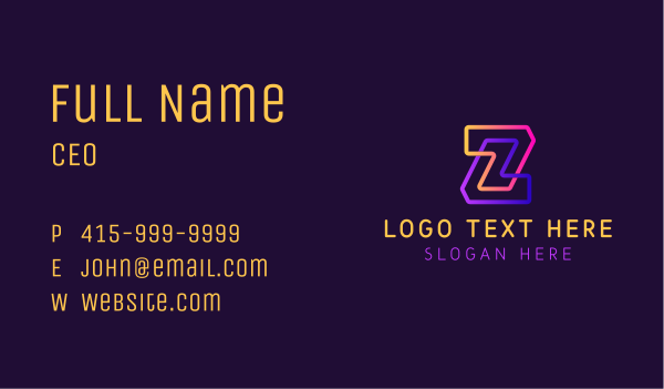 Colorful Neon Letter Z Business Card Design Image Preview