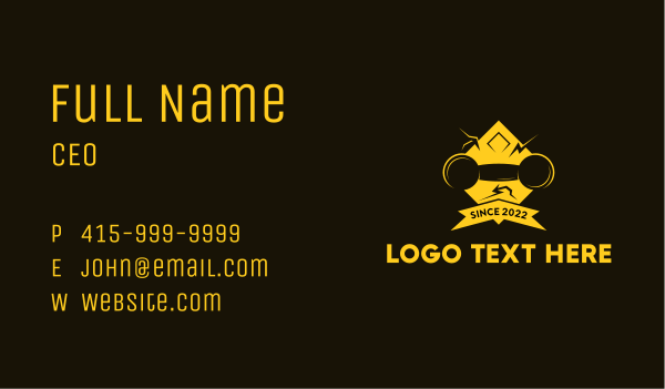 Golden Barbell Fitness Gym  Business Card Design Image Preview