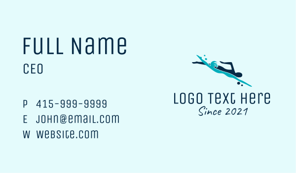 Blue Diver Swimming Business Card Design Image Preview