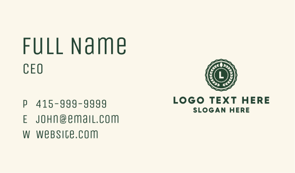 Green Leaf Laurel Letter Business Card Design Image Preview