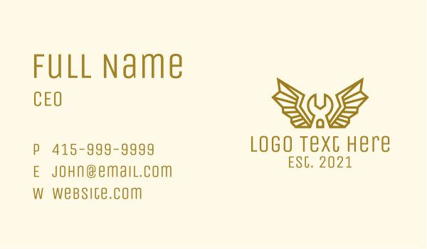 Winged Mechanic Wrench Tower Business Card Design Image Preview
