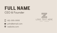 Brown Letter Z Contractor  Business Card Image Preview