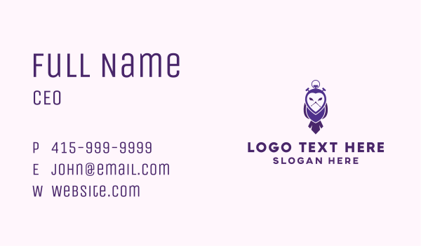 Purple Owl Stopwatch Business Card Design Image Preview