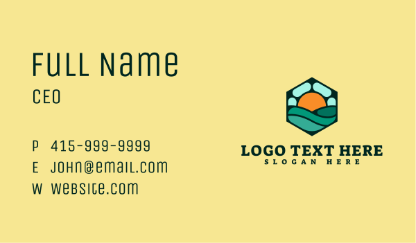 Hexagon Beach Wave Business Card Design Image Preview