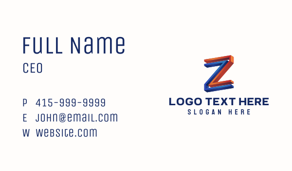 3D Letter Z Business Card Design Image Preview