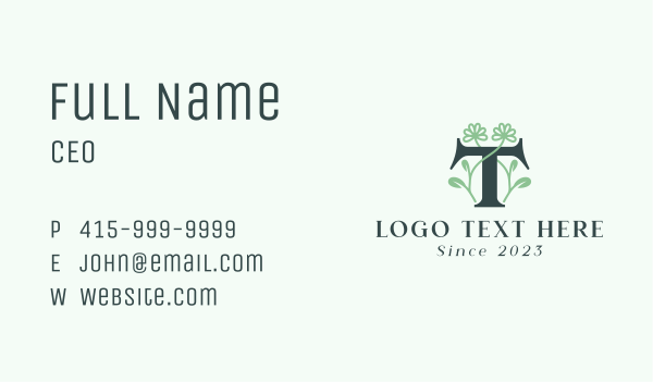 Green Floral Letter T Business Card Design Image Preview