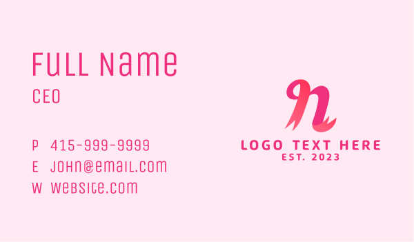 Pink Ribbon Letter N Business Card Design Image Preview