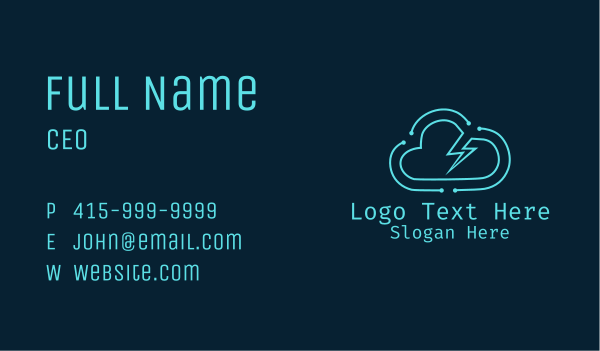 Minimalist Cloud Lightning Business Card Design Image Preview