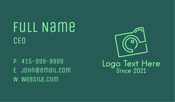 Minimalist Green Camera Business Card Design Image Preview