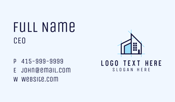 Blue House Plan Business Card Design Image Preview