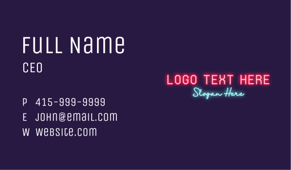 Classic Neon Wordmark  Business Card Design Image Preview