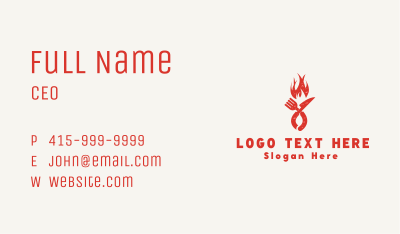 Flaming Grill Fork Knife Business Card Image Preview