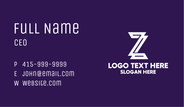 White 3d Letter Z Business Card Design