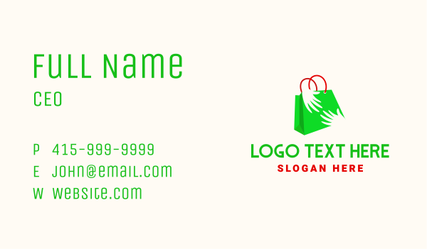 Green Shopping Bag Hands Business Card Design Image Preview