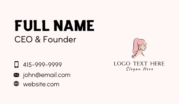 Pink Ponytail Girl Business Card Design