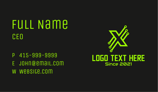 Neon Gaming Tech Letter Business Card Design