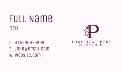 Floral Wellness Letter P Business Card Image Preview