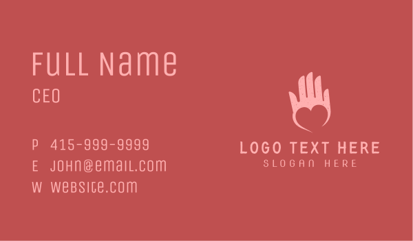 Pink Heart Hand Support Business Card Design Image Preview