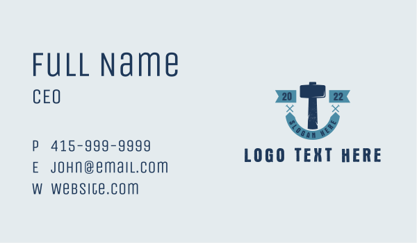 Hipster Mallet Hammer Business Card Design Image Preview