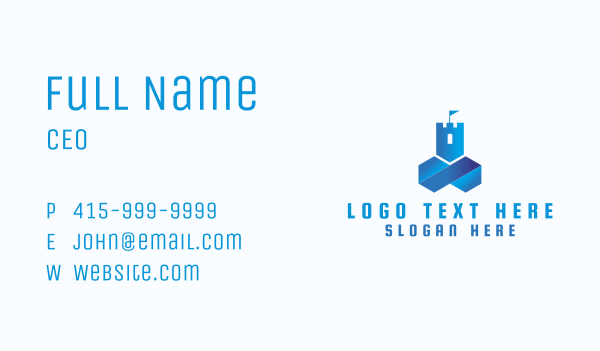Blue Fortress Tower Business Card Design Image Preview