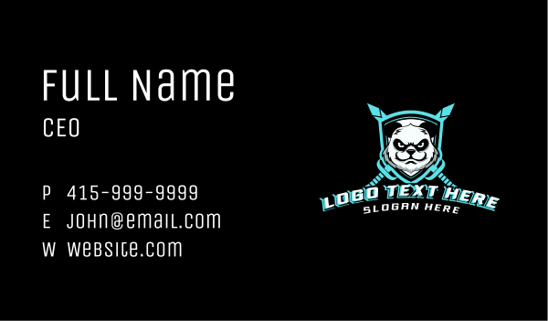 Panda Sword Shield Gaming Business Card Design Image Preview