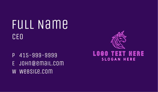 Neon Magical Unicorn  Business Card Design Image Preview